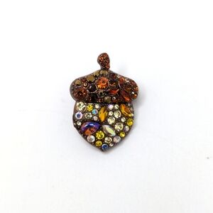 Vibrant Acorn Brooch with Mixed Stones